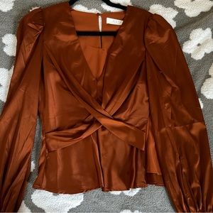 ASTR the Label crossover balloon sleeve satin top